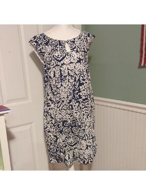 Lands End Navy Blue White Dress Size 10